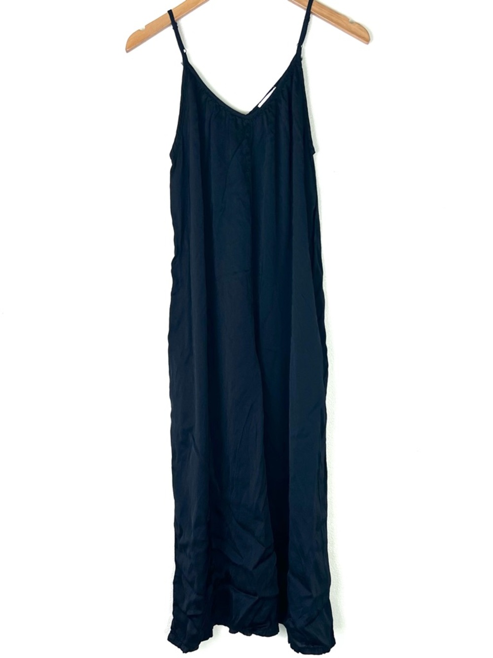 LACAUSA Black Spaghetti-Strap Wide Leg Satin Jumpsuit Extra Small - Picture 2 of 9